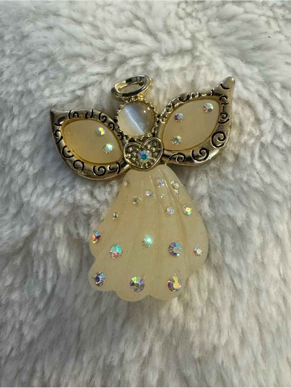 Vintage Kenneth Cole Cream Angel brooch with Aurora Rhinestones - Unbranded